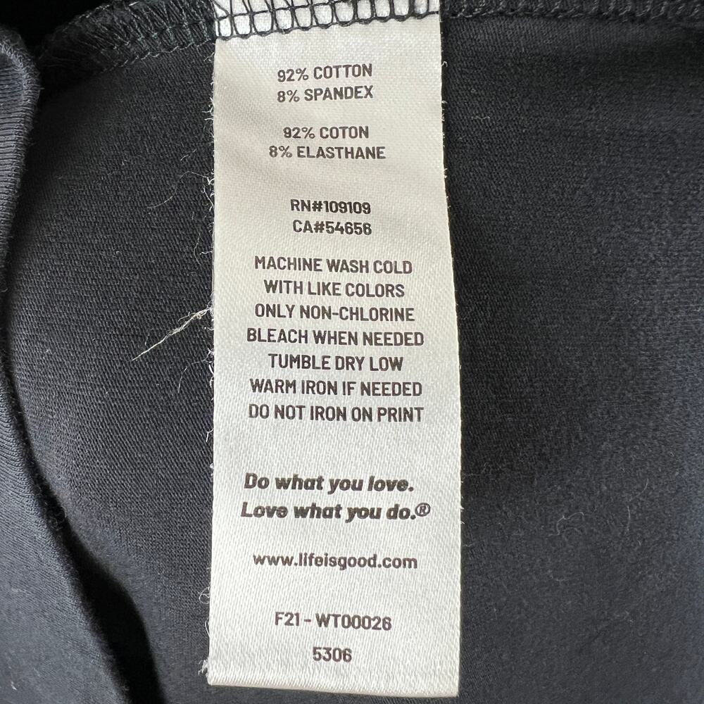 LIFE IS GOOD Crusher Flex Black Top Cotton Stretch Crew Neck Pullover Size Small - Picture 8 of 9